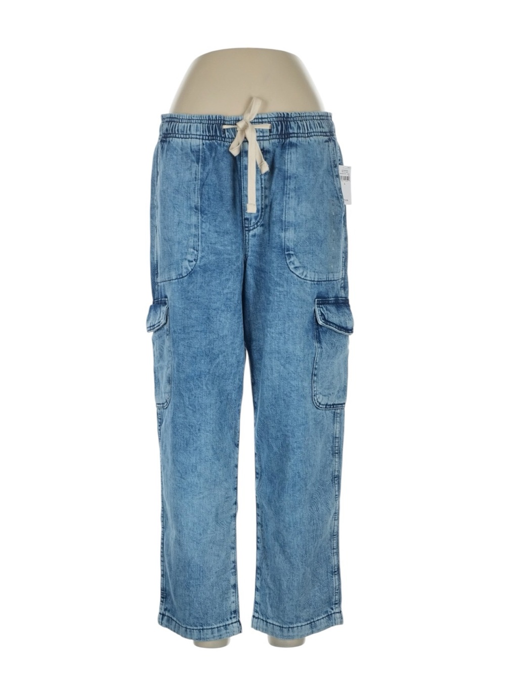 Gap Easy Jean Cargo Denim with Drawstring Waist Size Large Lightwash Casual NWT
